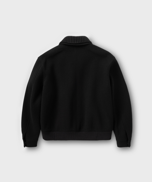 Короткая шерстяная куртка с трикотажным воротником_BLACK