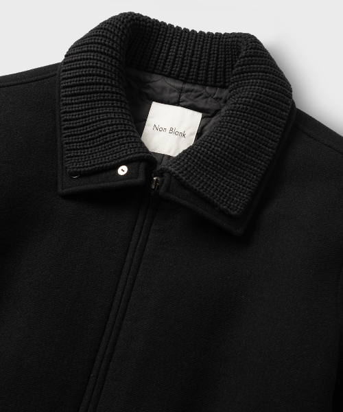 Короткая шерстяная куртка с трикотажным воротником_BLACK