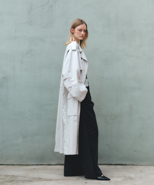 HOODED OVERSIZED TRENCH COAT - LIGHT GREY