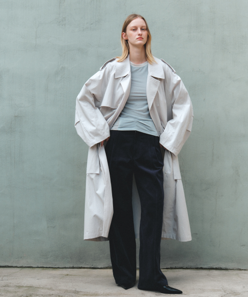 HOODED OVERSIZED TRENCH COAT - LIGHT GREY