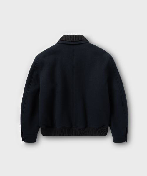 Короткая куртка из шерсти с трикотажным воротником_DARK NAVY