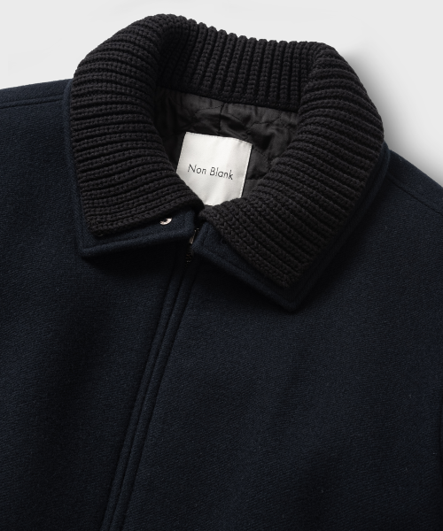 Короткая куртка из шерсти с трикотажным воротником_DARK NAVY