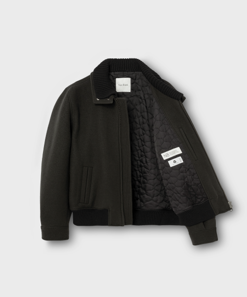 KNIT COLLAR WOOL BLEND SHORT JACEKT_DARK GREY