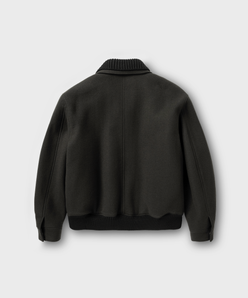 KNIT COLLAR WOOL BLEND SHORT JACEKT_DARK GREY