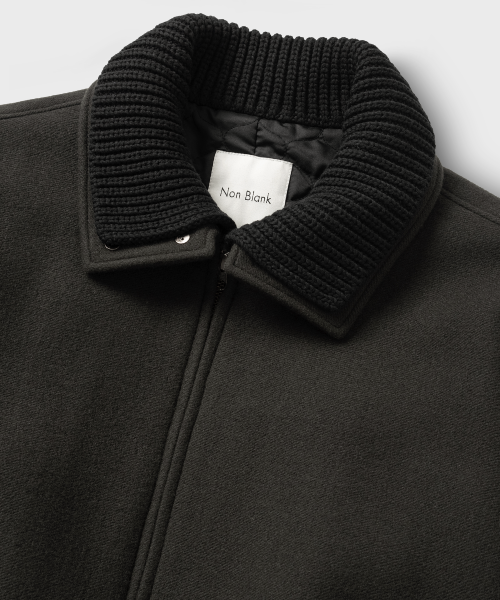 KNIT COLLAR WOOL BLEND SHORT JACEKT_DARK GREY