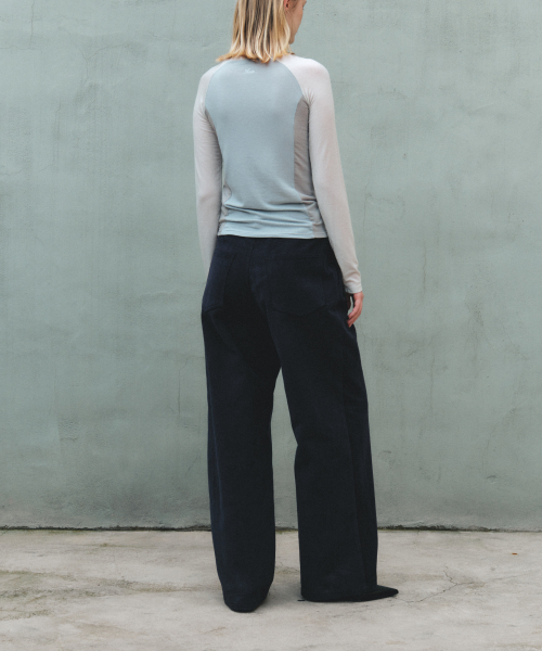 PEACH COTTON WIDE PANTS - NAVY