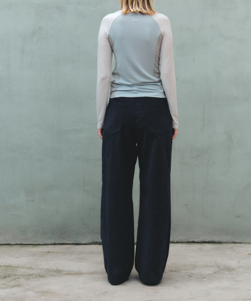 PEACH COTTON WIDE PANTS - NAVY