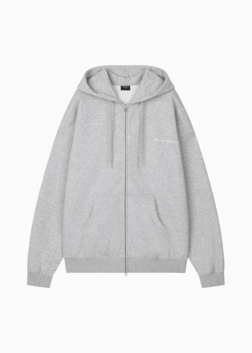 Оверсайз худи на молнии 2WAY с вышивкой (Grey Melange/White)