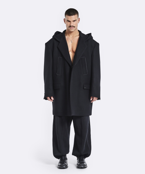 Oversized single hoodie coat - black