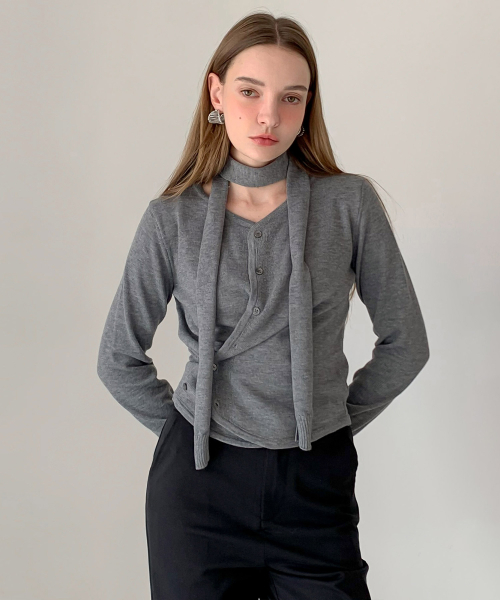 Side Button Two - Way Scarf Cardigan (3colors)