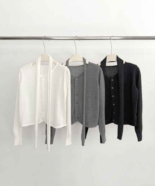 Side Button Two - Way Scarf Cardigan (3colors)