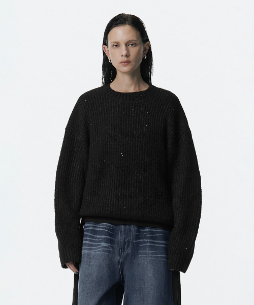 Spangle Knit Pullover [ Black ]