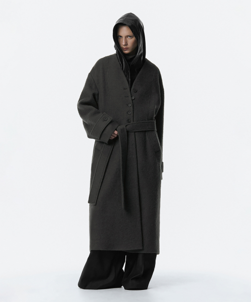 Boucle Wool Long Coat [ Gray ]