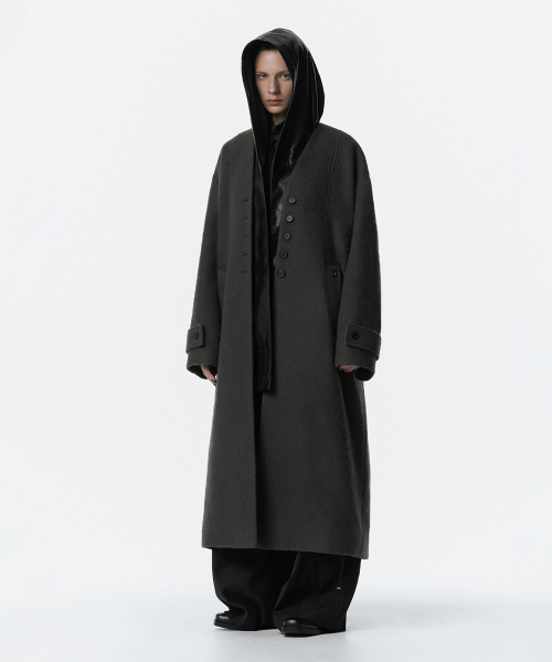 Boucle Wool Long Coat [ Gray ]