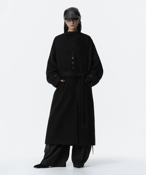 Boucle Wool Long Coat [ Black ]