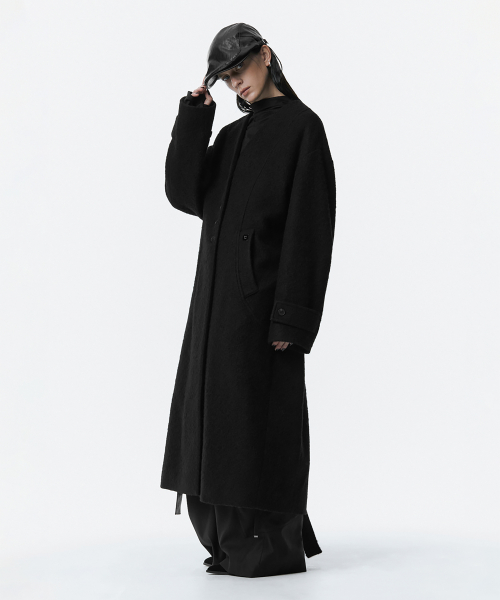 Boucle Wool Long Coat [ Black ]
