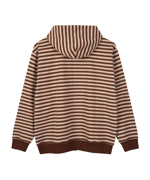 CHAIN STITICH STRIPE ZIP UP HOODIE (BROWN)