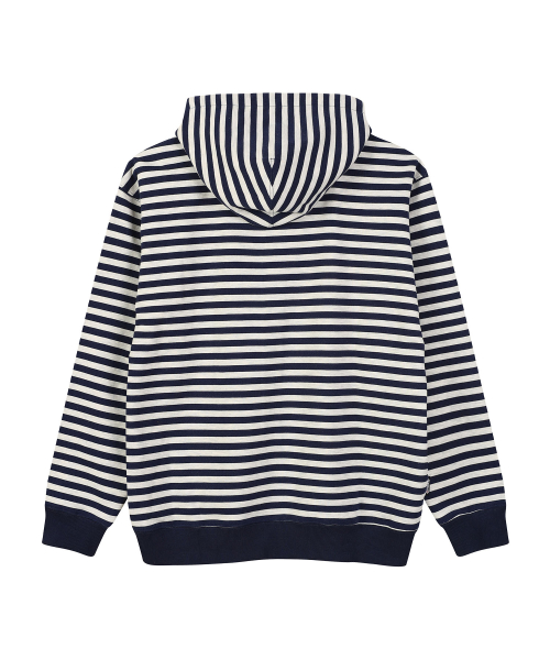 CHAIN STITICH STRIPE ZIP UP HOODIE (NAVY)