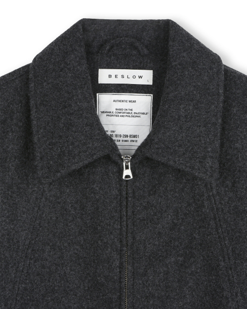 WOOL WIDE COLLAR HARRINGTON JACKET MELANGE CHARCOAL
