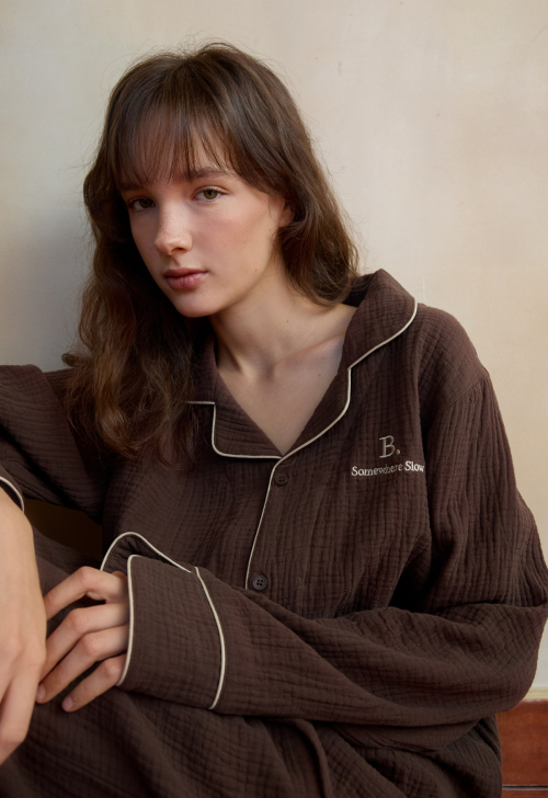 Slow Cotton Piping Pajamas Set (mocha)