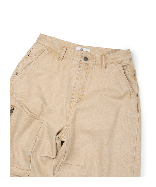 SIDE POCKET CURVED DENIM (BEIGE)