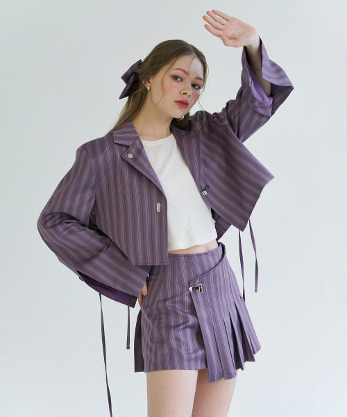 Pleats crop jk - purple stripe