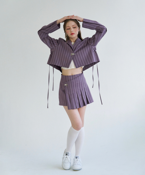 Pleats crop jk - purple stripe