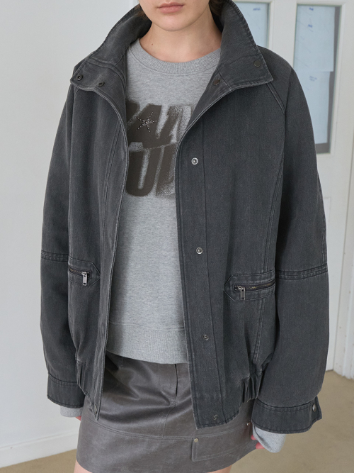 High - neck Pigment Blouson Jacket in Charcoal VW5AM064 - 9E