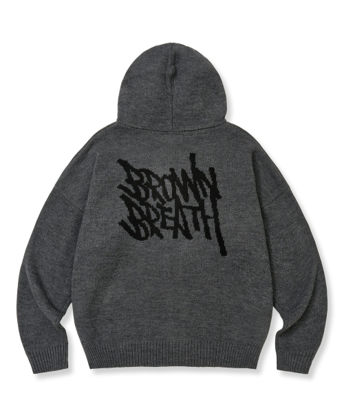 TAG KNIT HOOD ZIP UP - CHARCOAL