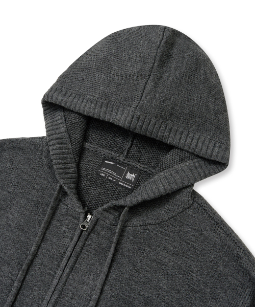 TAG KNIT HOOD ZIP UP - CHARCOAL
