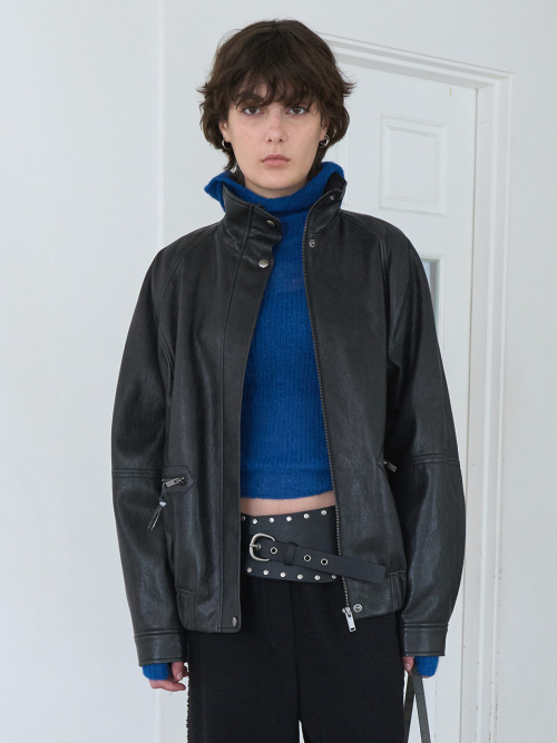 ()High - neck Leather Blouson Jacket VL5AJ093_2color