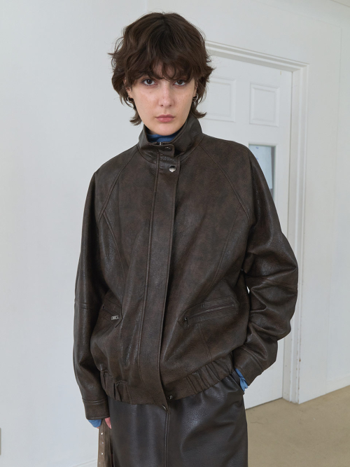 ()High - neck Leather Blouson Jacket VL5AJ093_2color