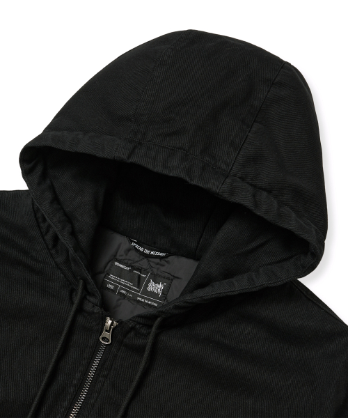 BB TWILL WASHED HOOD ZIP UP - BLACK