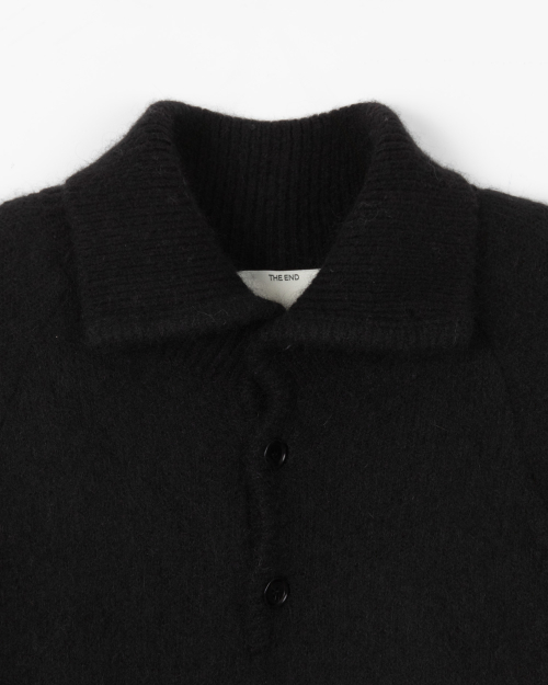 Kid mohair button turtle knit top - BLACK