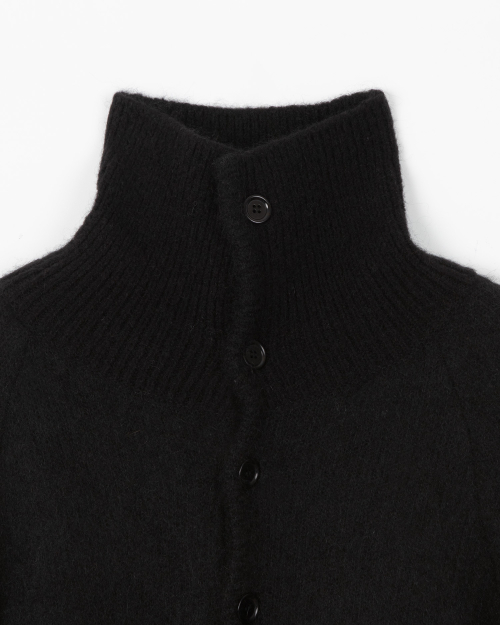 Kid mohair button turtle knit top - BLACK