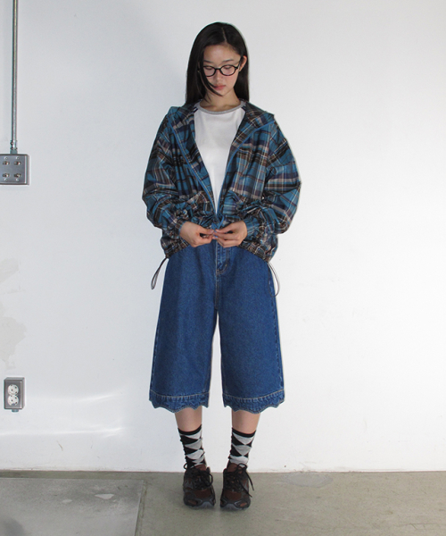 SCALLOP BERMUDA DENIM PANTS MEDIUM BLUE