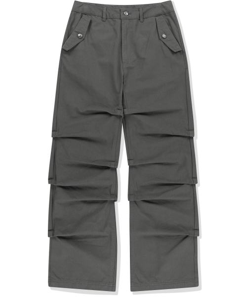 Stair Shirred Flare Fit Cotton Pants - Charcoal