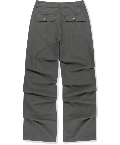 Stair Shirred Flare Fit Cotton Pants - Charcoal