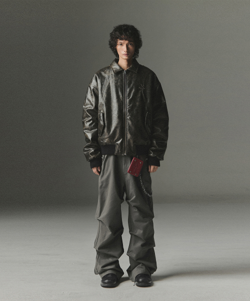 Stair Shirred Flare Fit Cotton Pants - Charcoal