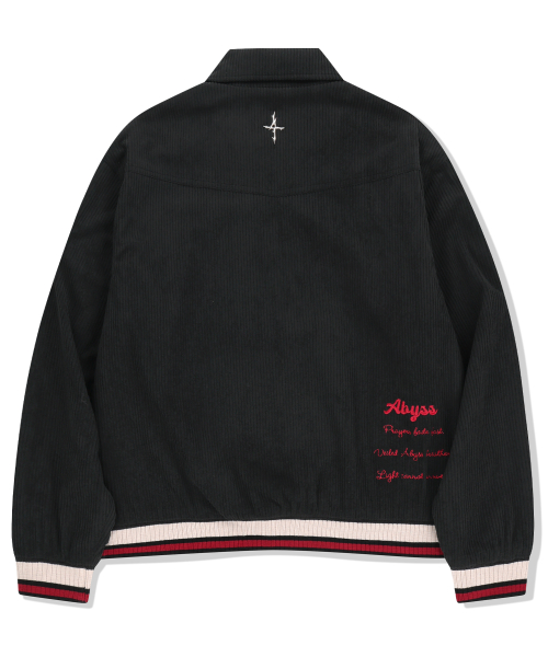 Striped Rib Sleeve Patch Corduroy Jacket - Black