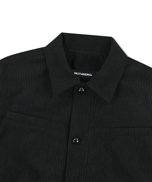 Striped Rib Sleeve Patch Corduroy Jacket - Black