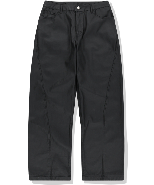 Coated Curved Pants - Black