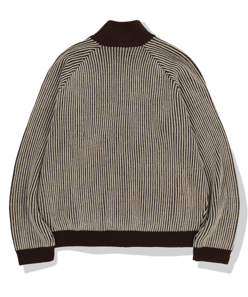 444 Logo Two Tone Rib Knit Zip Up - Beige