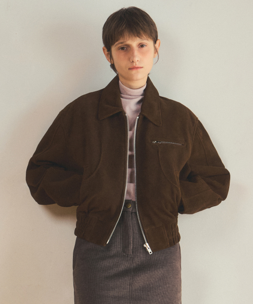 real goat leather suede blouson jacket_Camel