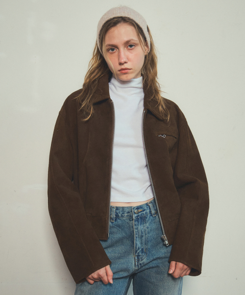 real goat leather suede blouson jacket_Camel
