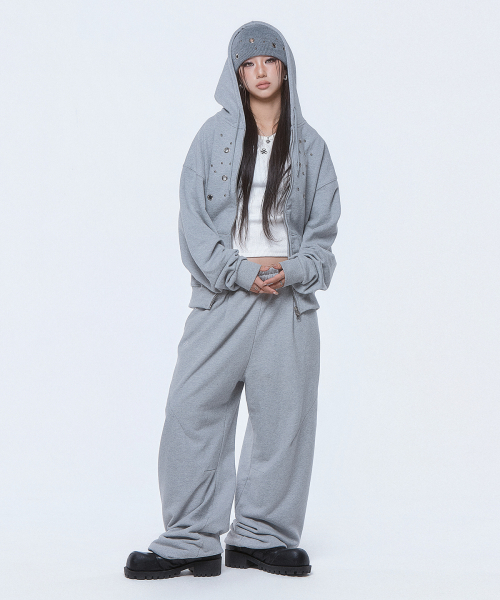 (DUC) Eyelet Stud Hoodie Zip-up Gray