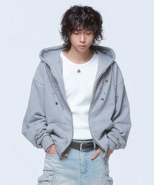 (DUC) Eyelet Stud Hoodie Zip-up Gray