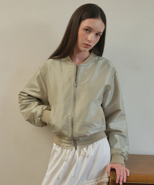 Glossy Blouson Jacket_Beige(O25-OT04)