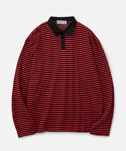 Лонгслив в полоску с воротником Navy / Red