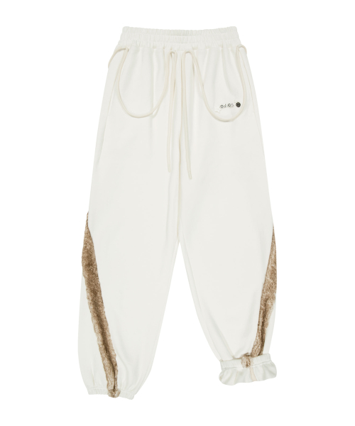 Side Fur Trim Sweatpants / Ivory